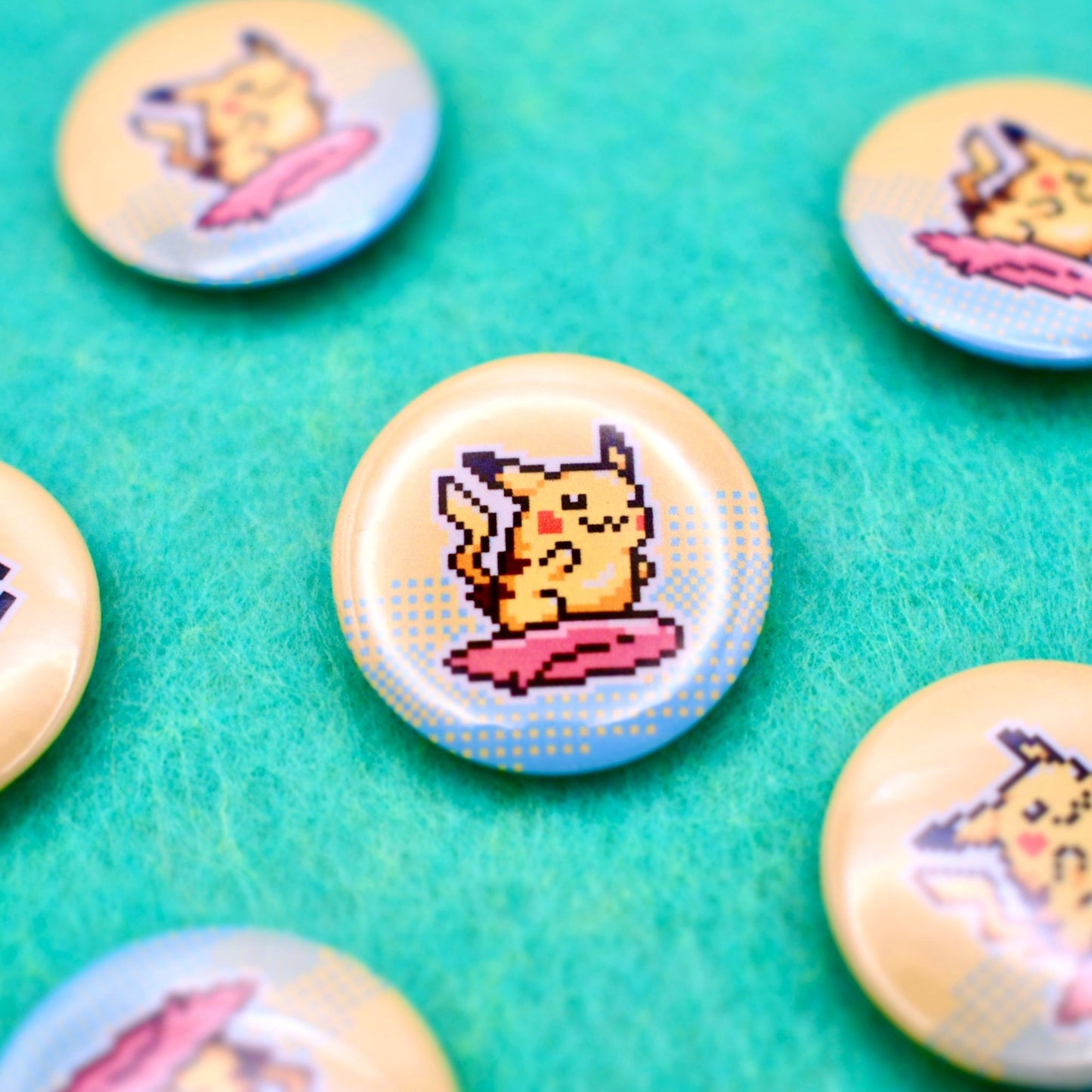 Surf's Up Pikachu! Button Pin - Calamori Designs