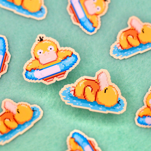 Pixel Psyduck Resort Stickers - Calamori Designs