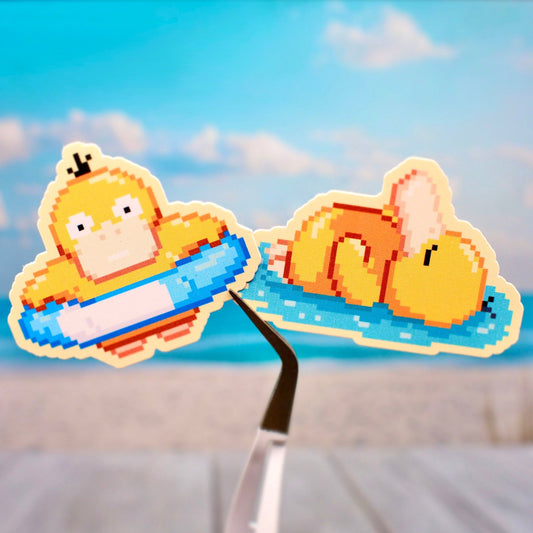 Pixel Psyduck Resort Stickers - Calamori Designs