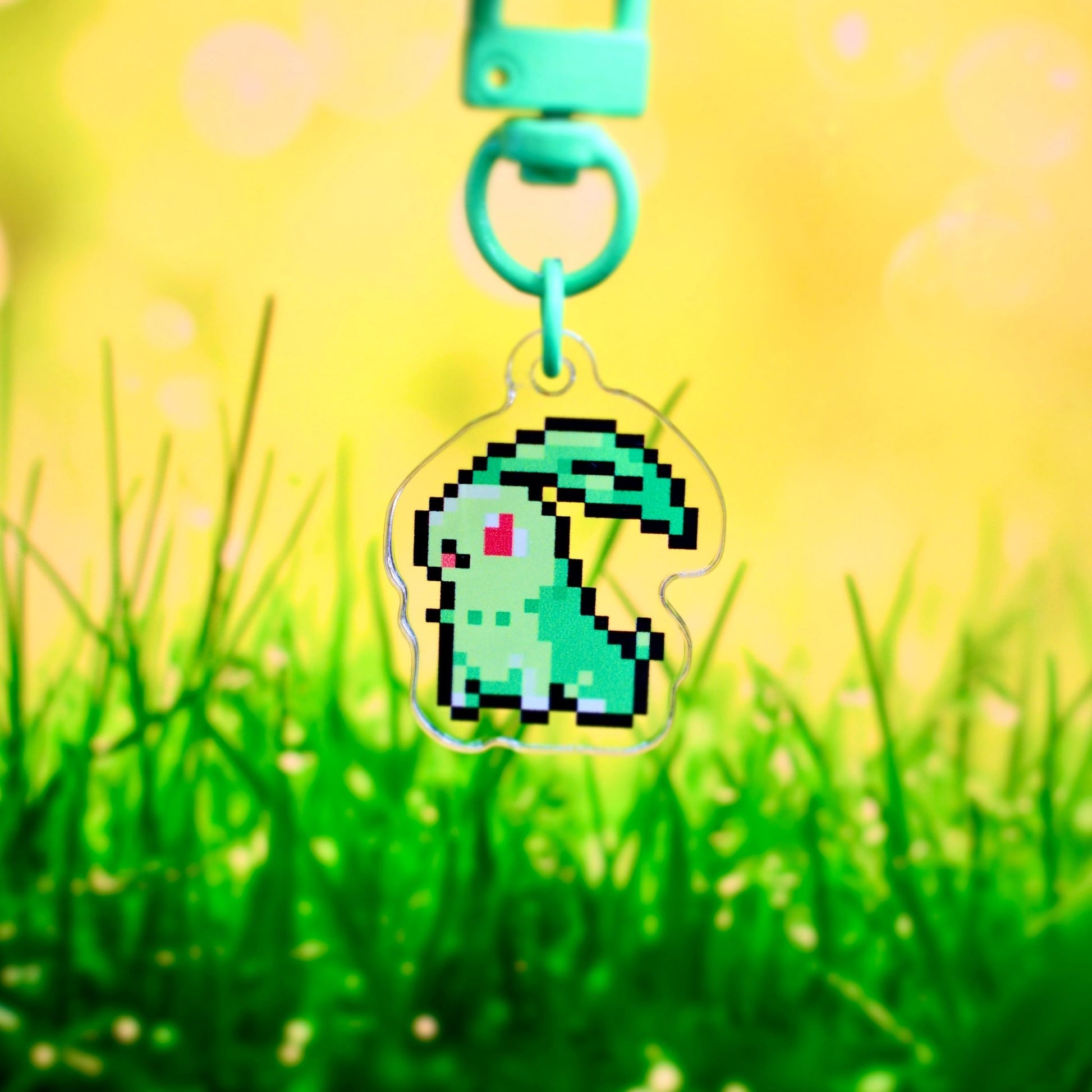 Chikorita - Pixel Pokemon Keychain - Calamori Designs