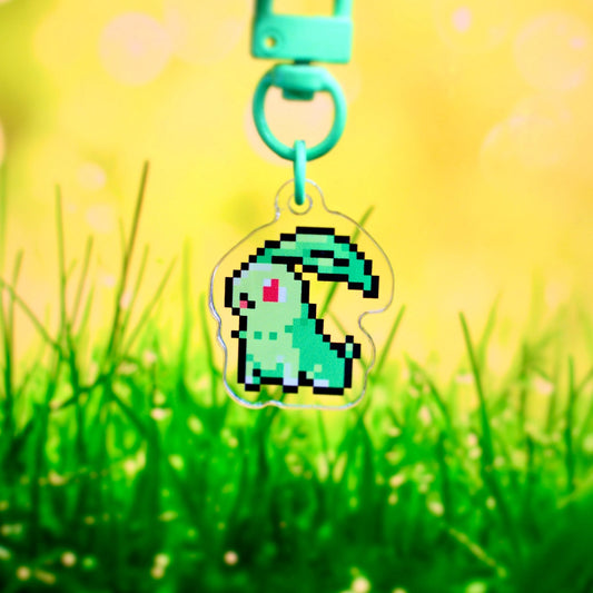 Chikorita - Pixel Pokemon Keychain - Calamori Designs