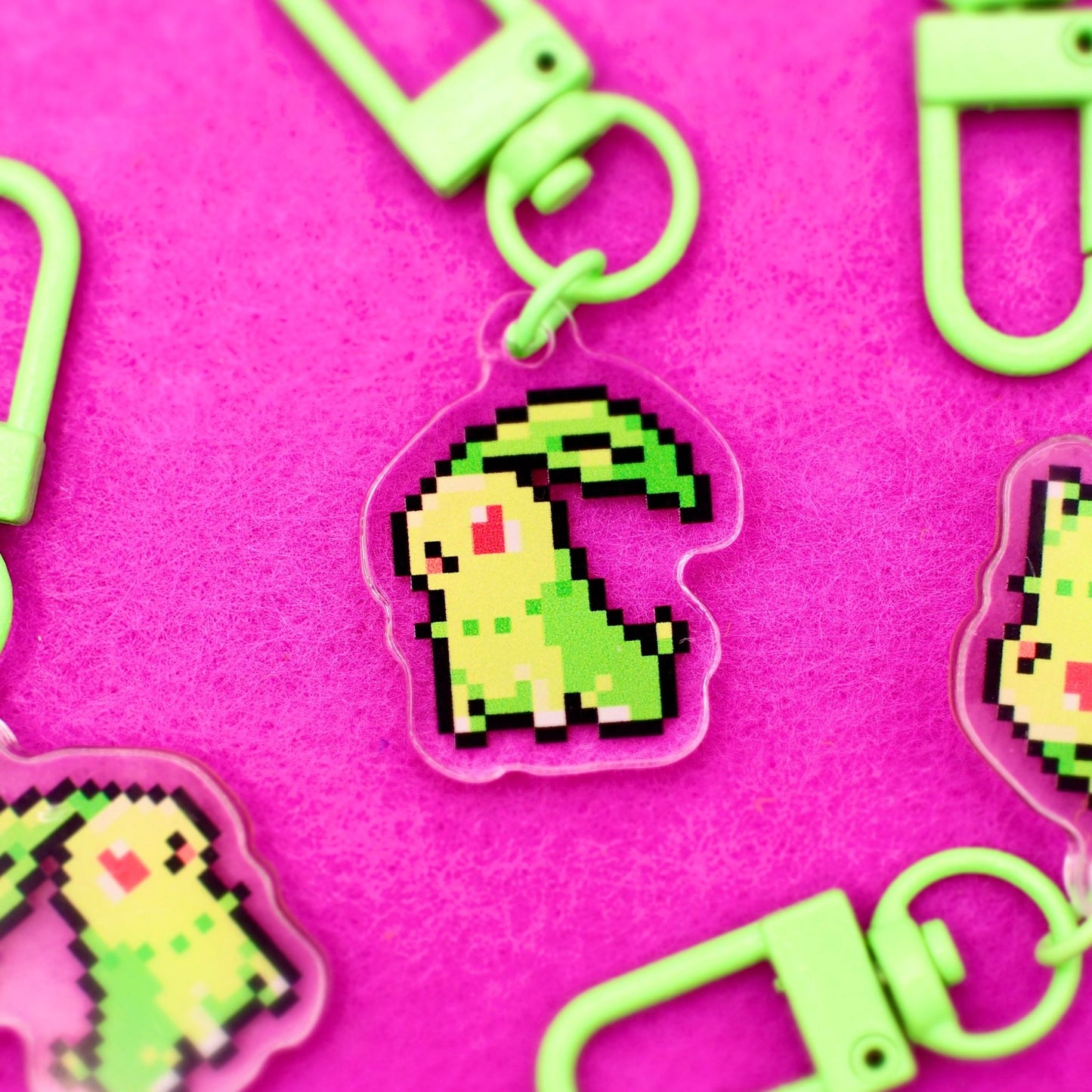 Chikorita - Pixel Pokemon Keychain - Calamori Designs