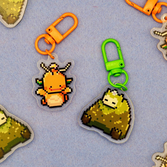 Dittonite & Mosslax - Pixel Pokopia Keychains - Calamori Designs