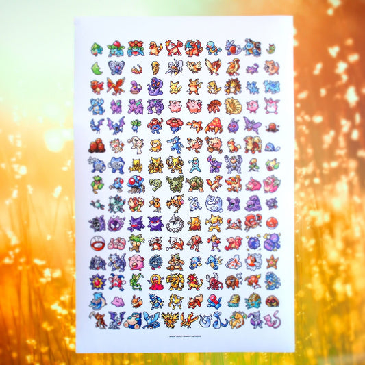 Kanto Pixel Pokemon 11x17in Poster - Calamori Designs