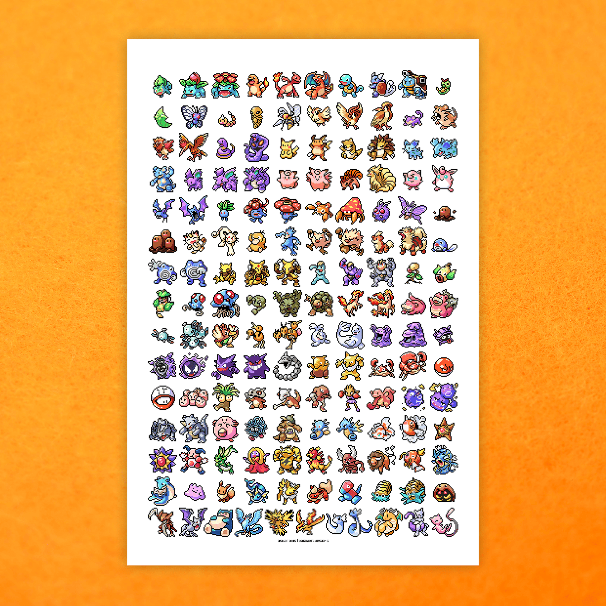 Kanto Pixel Pokemon 11x17in Poster - Calamori Designs