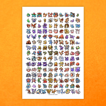 Kanto Pixel Pokemon 11x17in Poster - Calamori Designs