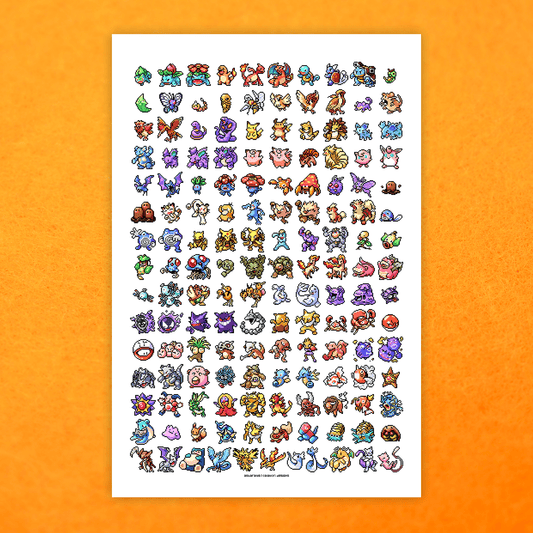 Kanto Pixel Pokemon 11x17in Poster - Calamori Designs